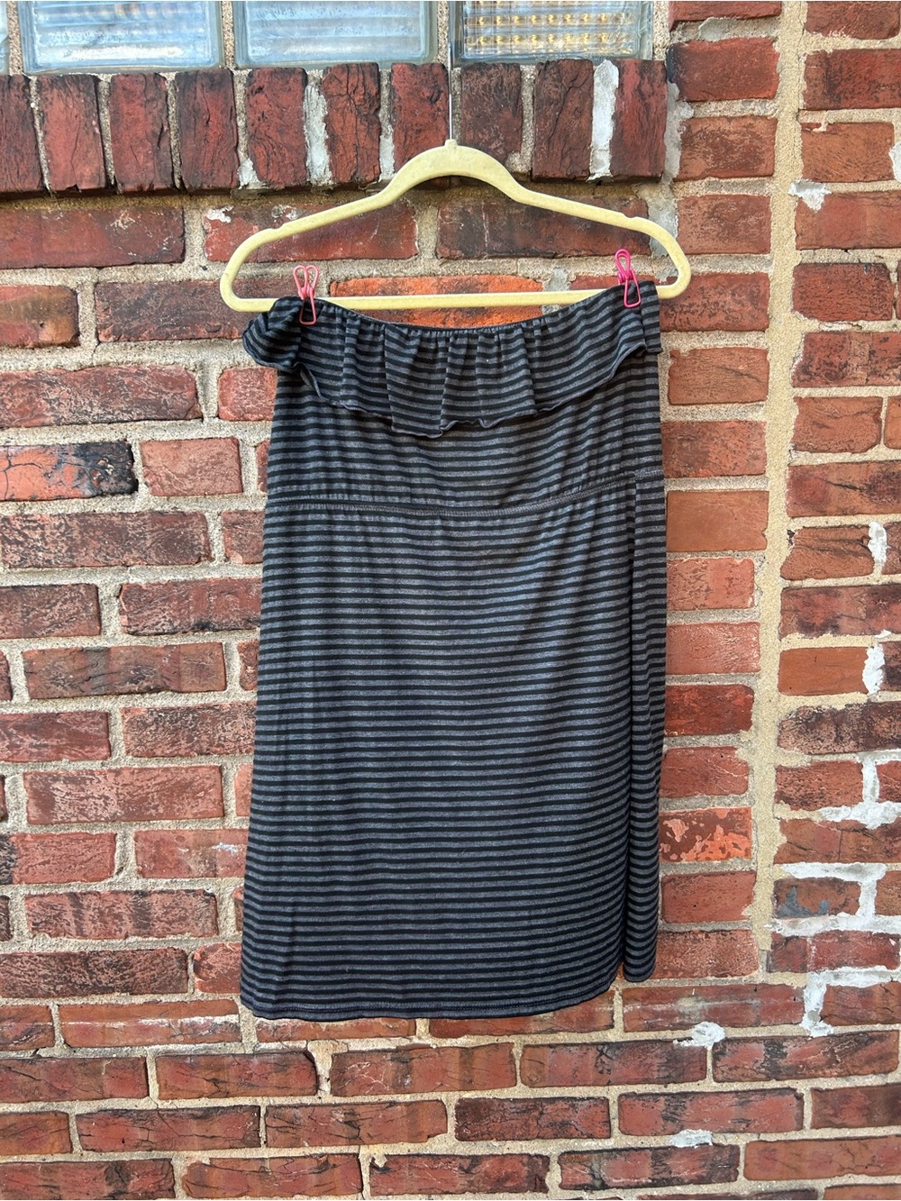 Striped Black and Gray Ruffle Waist Skirt